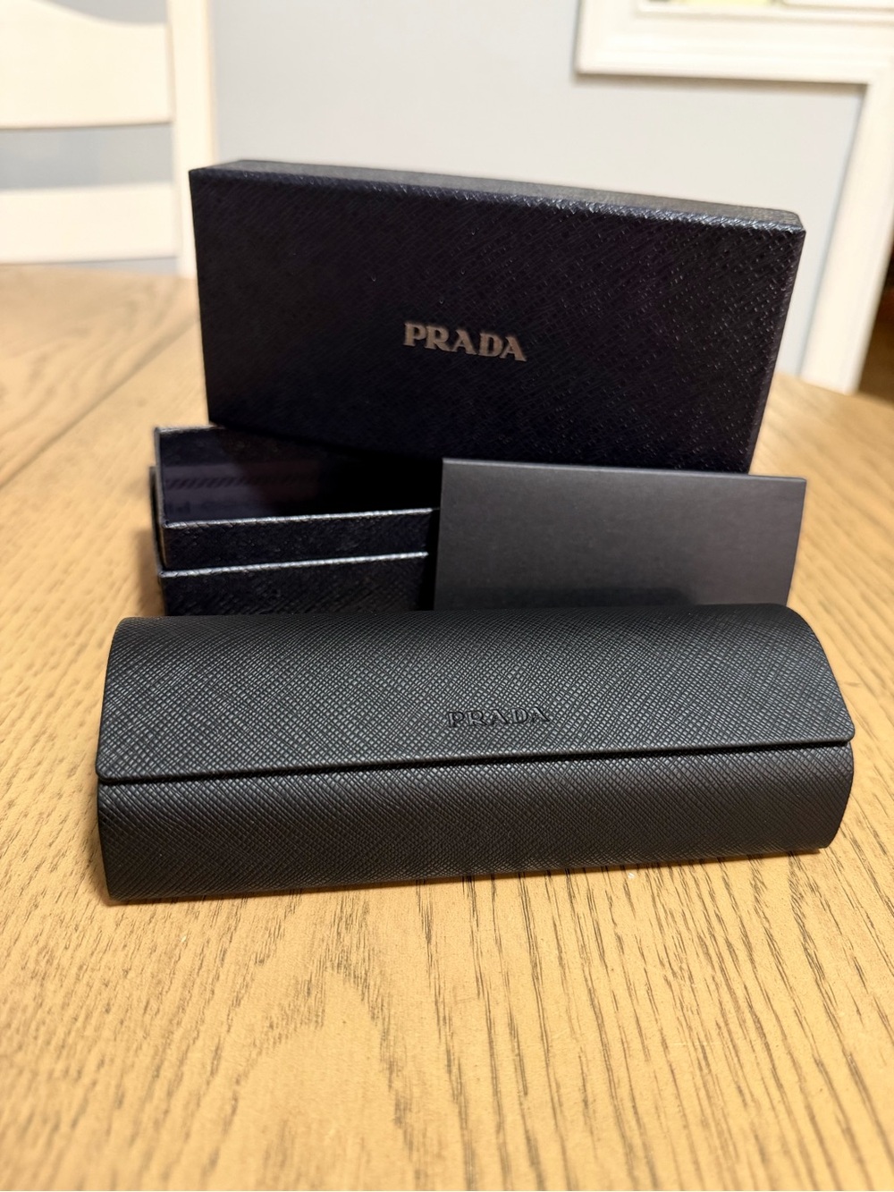 Prada Black Saffiano Leather Eyewear Case with Box